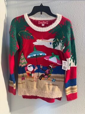 Women’s Red Holiday Beach Scene Sweater